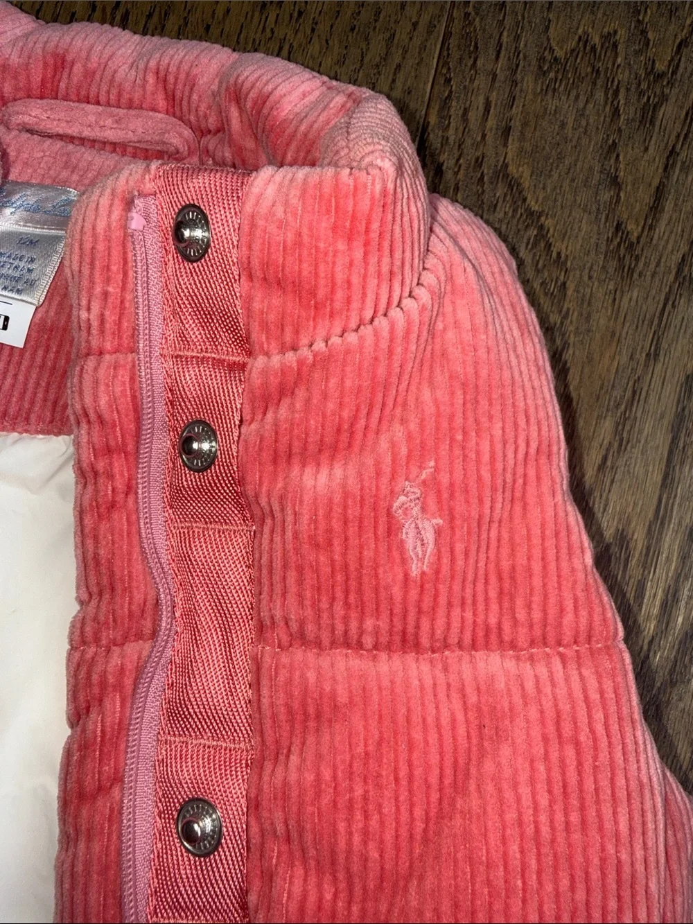 Ralph Lauren Coral Pink Corduroy Quilted Puffer Vest 9-12 months baby 1 year